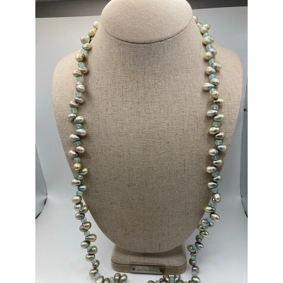 Natural freshwater pearl faceted blue chalcedony Necklace